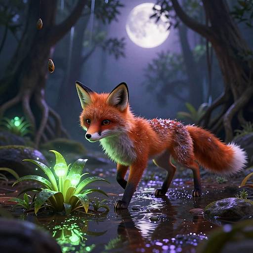 Chibi Feral Fox in Moonlit Mangrove