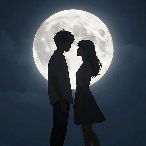 Romantic Silhouetted Couple Moonlight