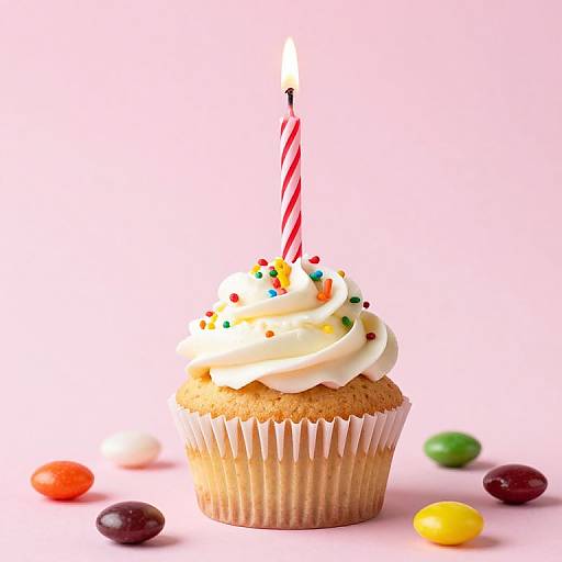 Vibrant Frosted Cupcake with Candle