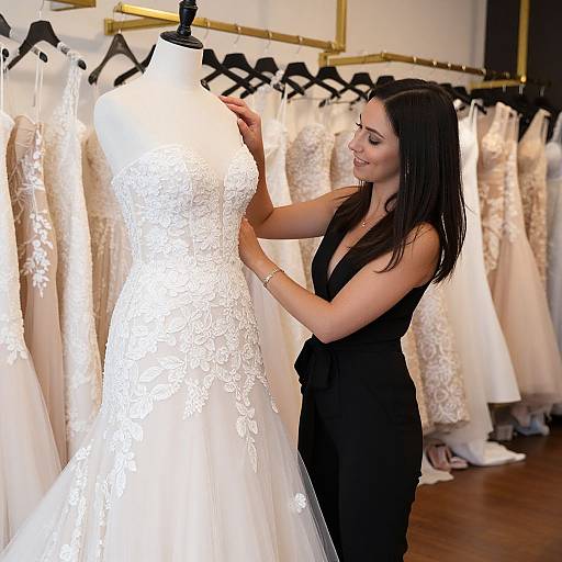 Bridal Stylist Adjusting Wedding Dress