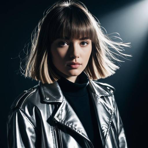 Young Woman with Choppy Bangs and Silver Jacket
