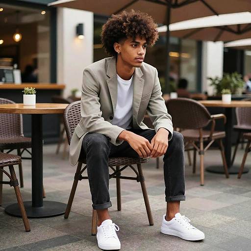 Drop Fade Afro with Modern Casual Style