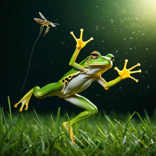Emerald Green Tree Frog Leaping Towards Mosquito Emerald Green Tree Frog Leaping Towards Mosquito