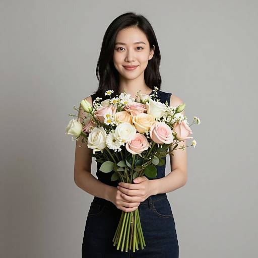 Woman Holding Colorful Bouquet