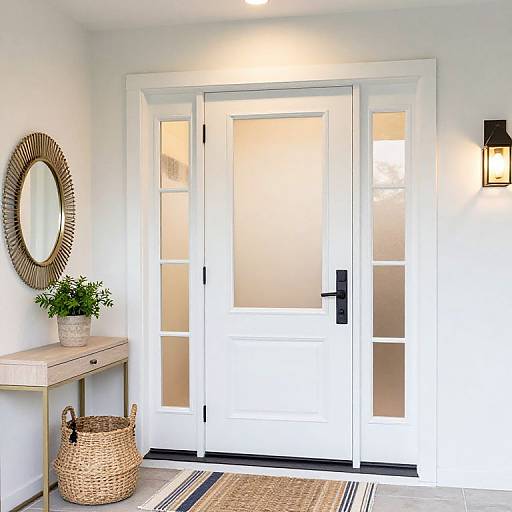 Well-Lit White Double Door Entrance