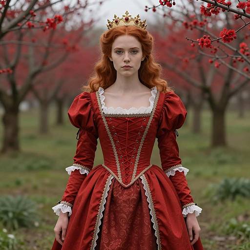Red Queen in Renaissance Dress with Gold Crown