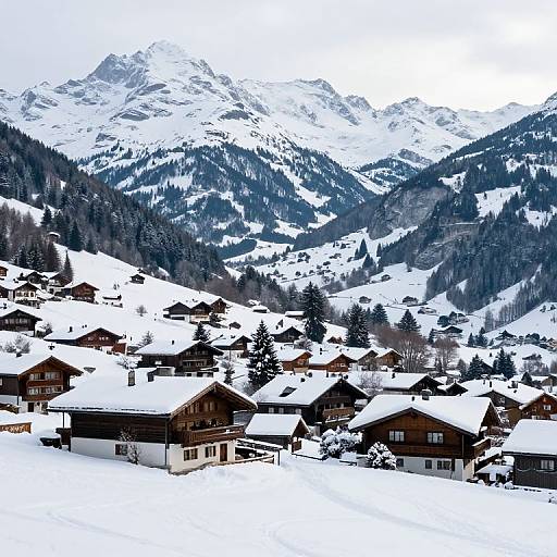Serene Snowy Alpine Village