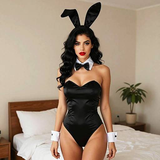 Confident Woman in Black Bunny Costume