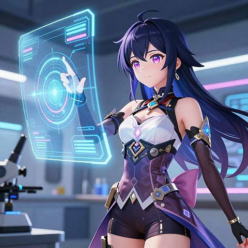 Futuristic Anime Character with Holograms