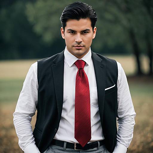 Formal Man in Red Tie and Black Vest