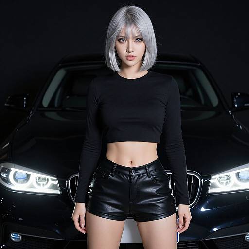Confident Woman with Silver Bob and BMW
