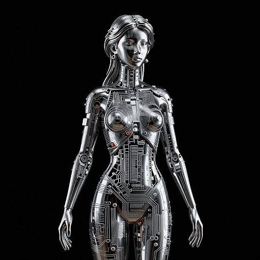 Chrome Woman Neural Network Statue
