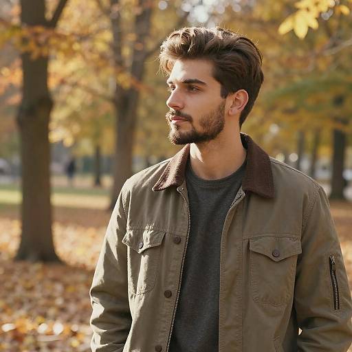 Thoughtful Young Man in Autumn Park