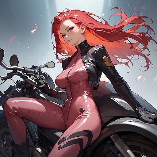 Red-Haired Woman on Motorcycle