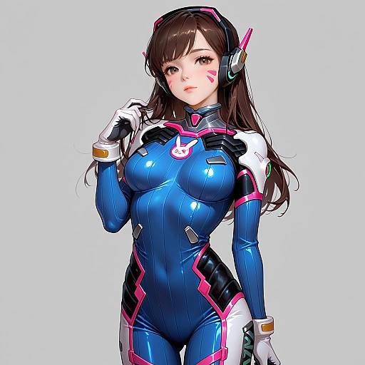Futuristic Female Gamer in Blue Bodysuit