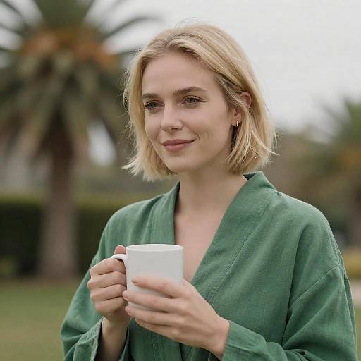 Blonde Woman Enjoying Coffee Outdoors