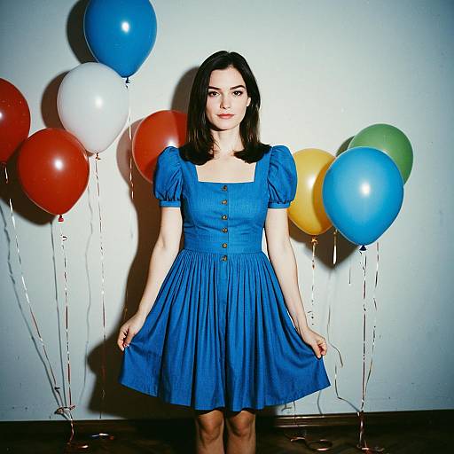 Woman in Blue Birthday Dress