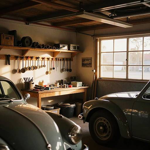 Vintage Car Garage with Warm Lighting