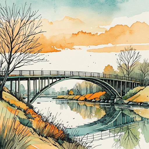 Peaceful Watercolor Bridge in Pastels