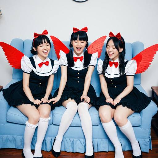 Three Women in Angel Costumes Sitting on Sofa