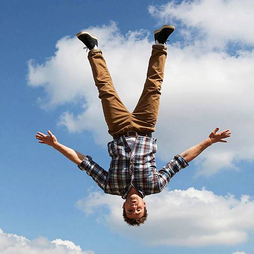 Man Falling Through Vibrant Blue Sky