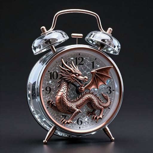 3D Bronze Dragon in Crystal Clock