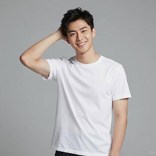 Smiling Young Man in White T-shirt