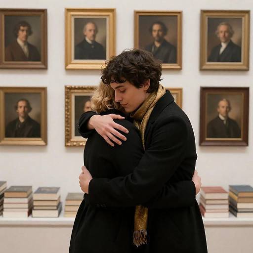 Couple Embracing at Art Gallery