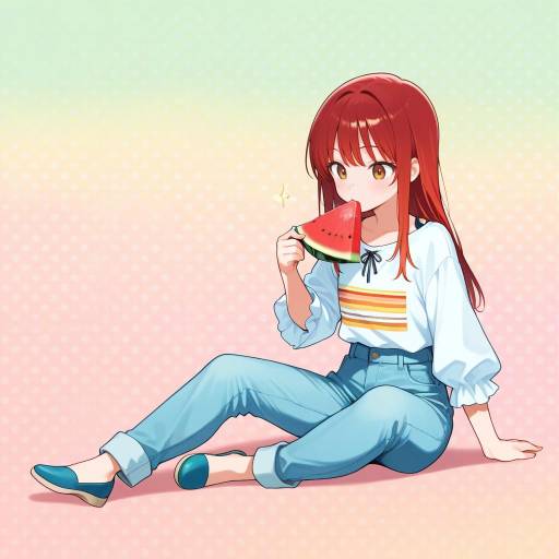 Petite Woman with Red Hair and Watermelon Petite Woman with Red Hair and Watermelon