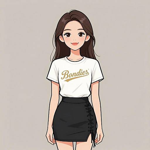 Digital anime-style drawing of a smiling young woman with long brown hair, wearing a white 
