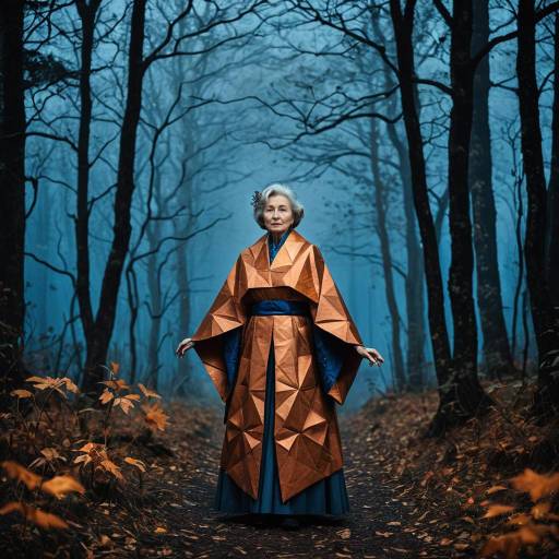 Elderly Woman in Origami Gown