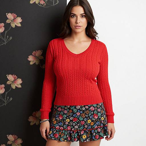Casual Chic Woman in Red Knit Sweater
