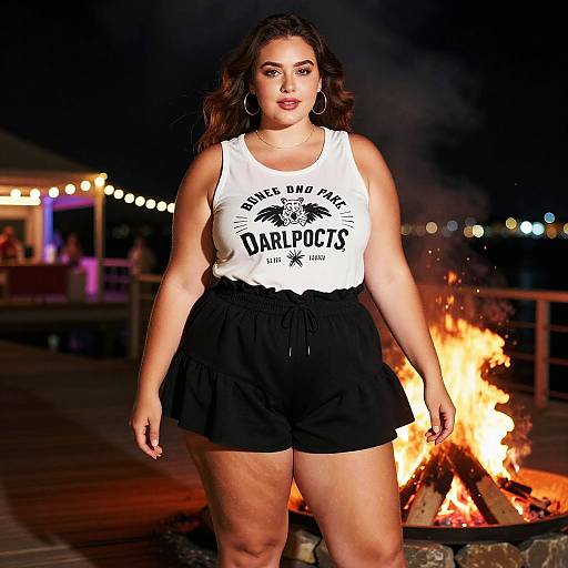 Plus-Size Woman in Summer Pier Scene