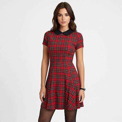 Preppy Woman in Plaid A-line Dress
