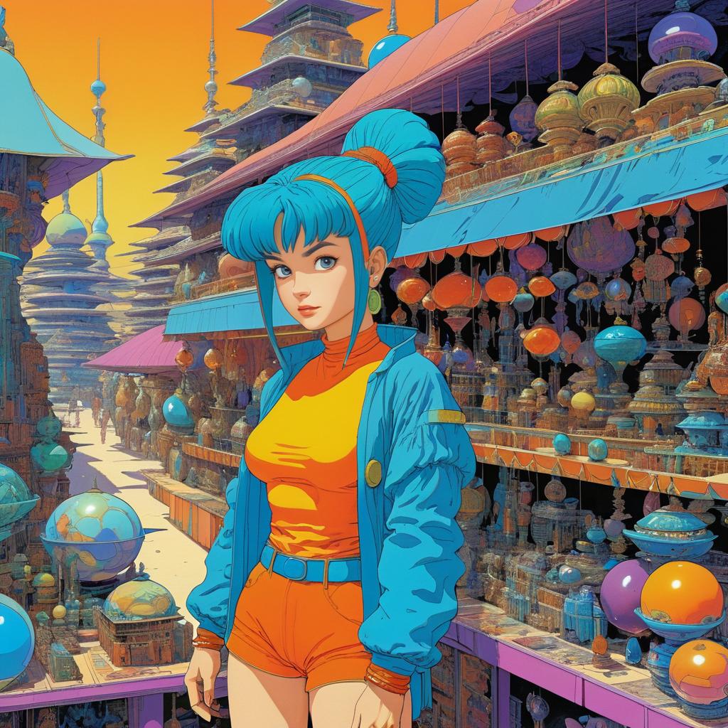 Bulma in Moebius-Style Alien Bazaar