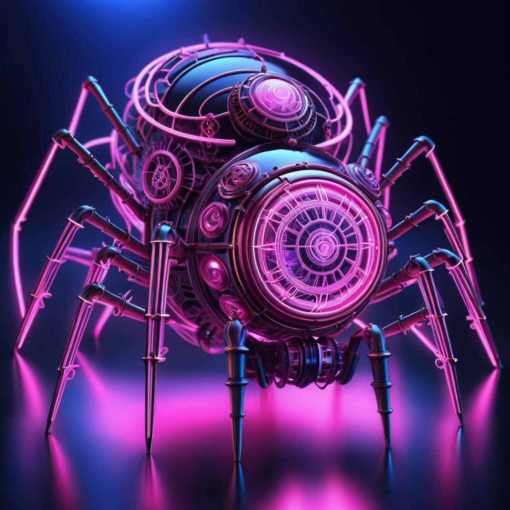 Surreal Steampunk Spider with Neon Accents