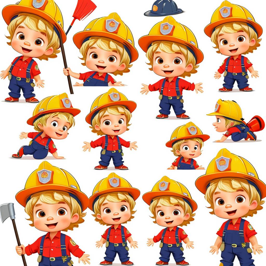 Playful Firefighter Boy Character Sketches