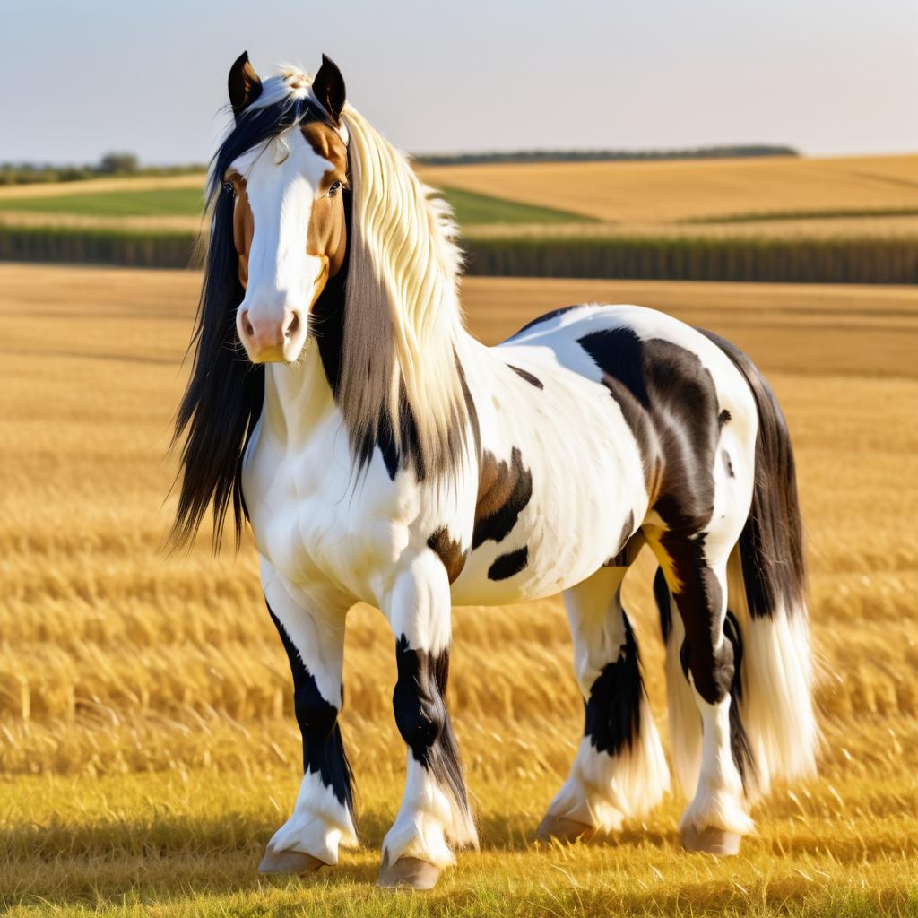 Vibrant Harvest Fields with Gypsy Vanner