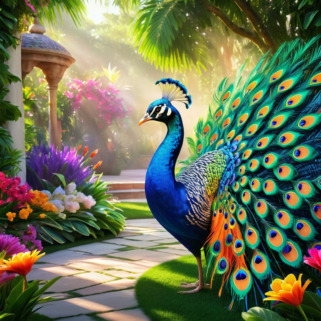 Vibrant Peacock in Enchanted Garden