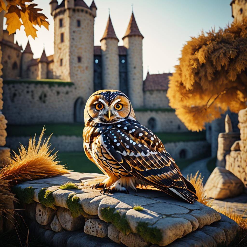 Cinematic Spotted Owl at Medieval Castle