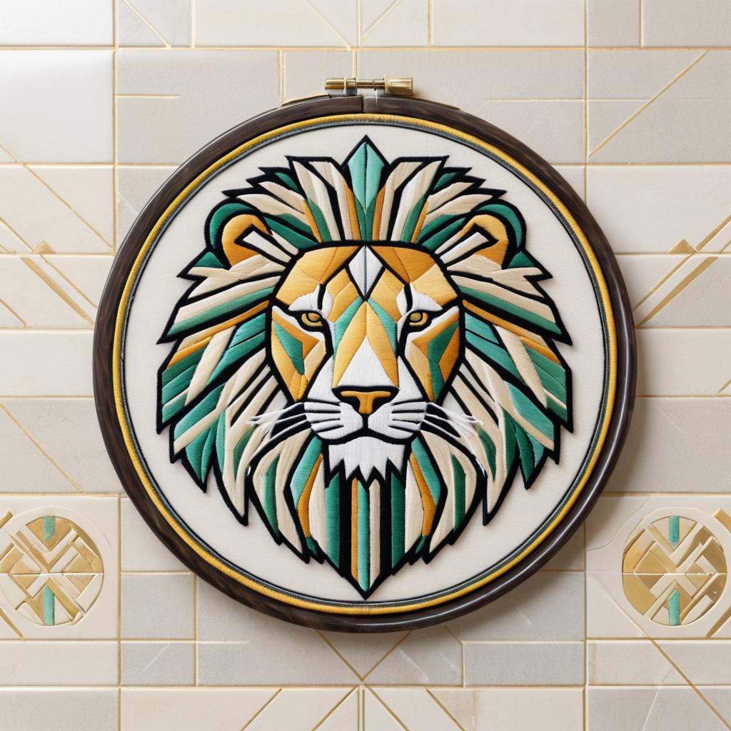 Retro Geometric Art Deco Lion Emblem