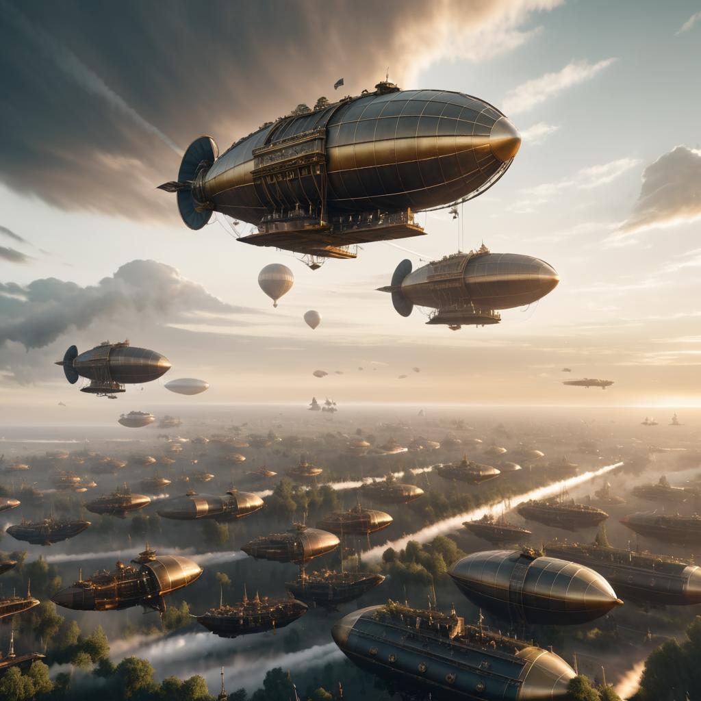 Epic Steampunk Airship Battle Overhead