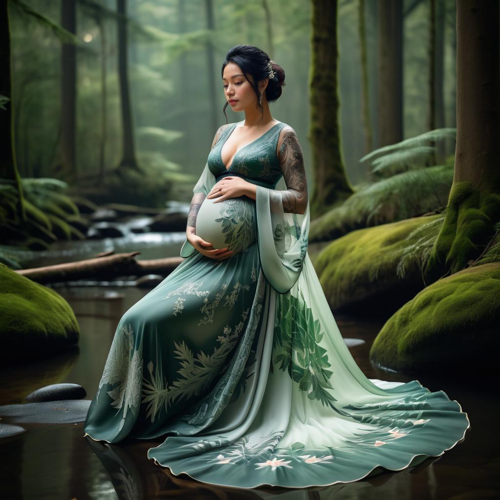 Serene Pregnant Woman in Forest Glade