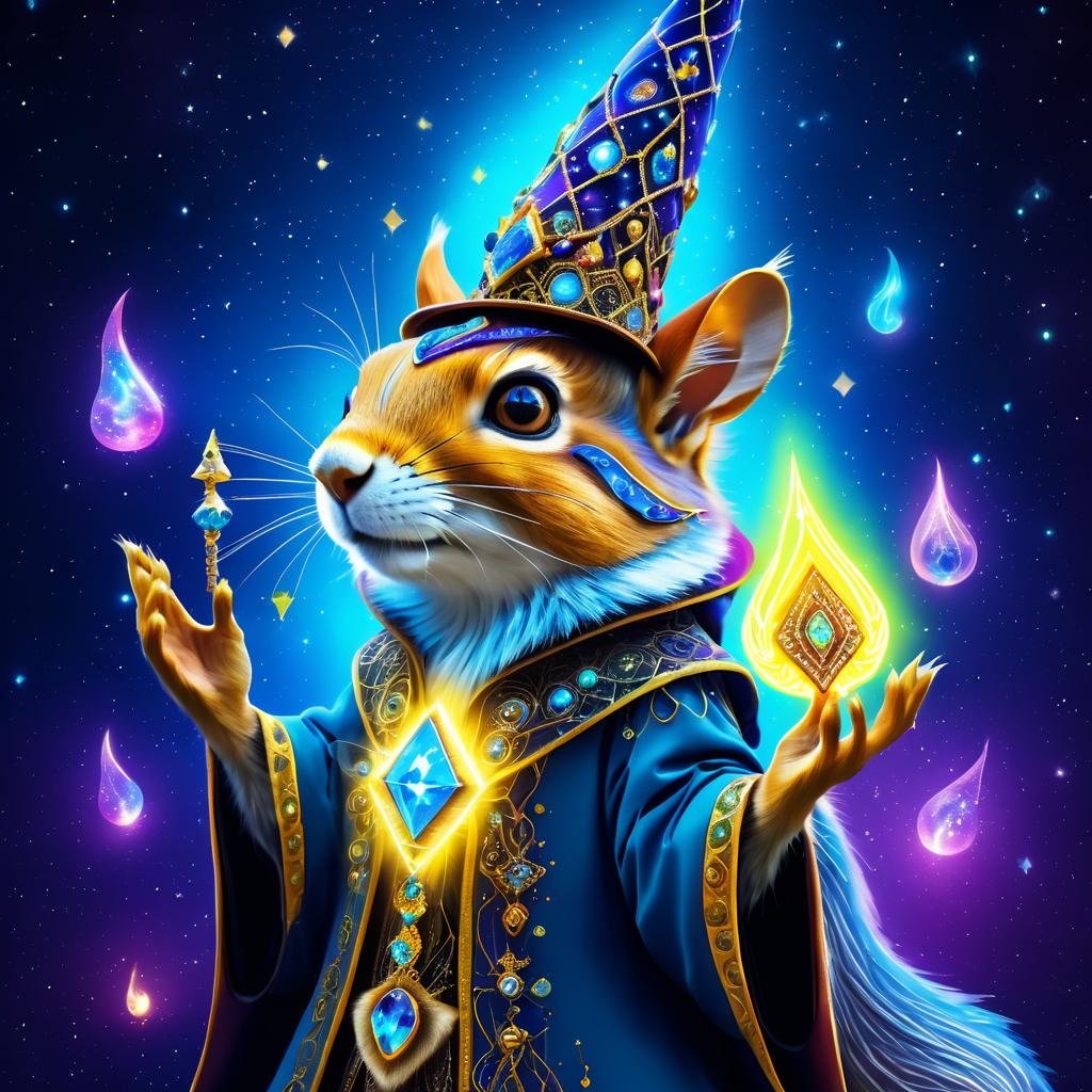 Mystical Squirrel Wizard in Cosmic Aura