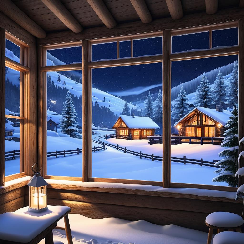 Winter Wonderland: Cozy Cabin at Night