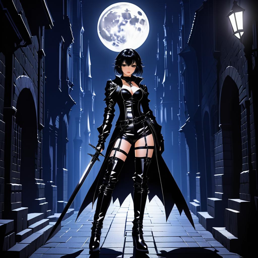 Gothic Assassin in Moonlit Alley