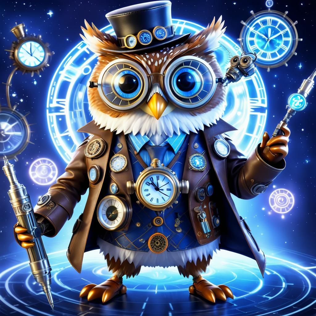 Whimsical Owl Adventurer in Steampunk Style