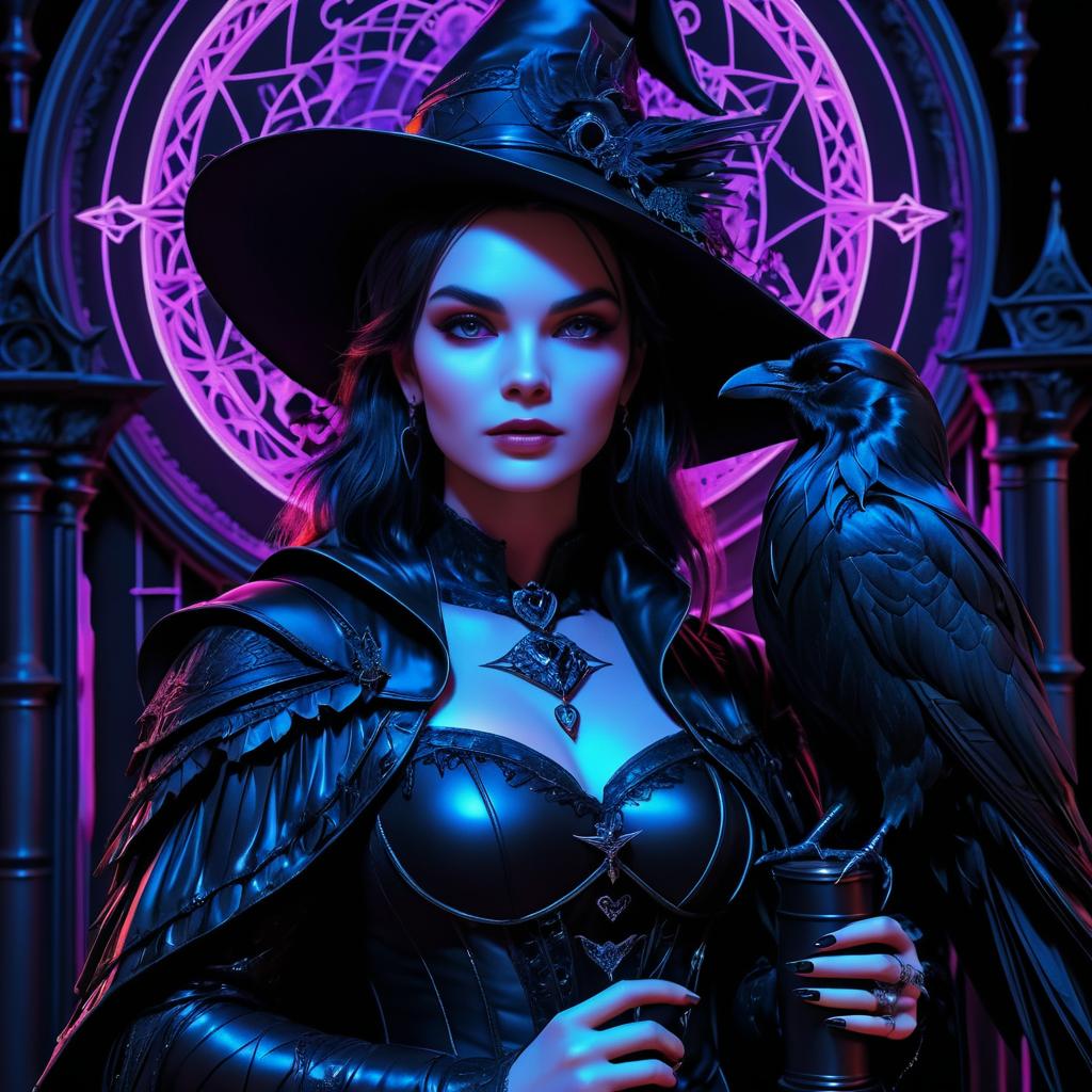 Gothic Witch Portrait with Neon Accents