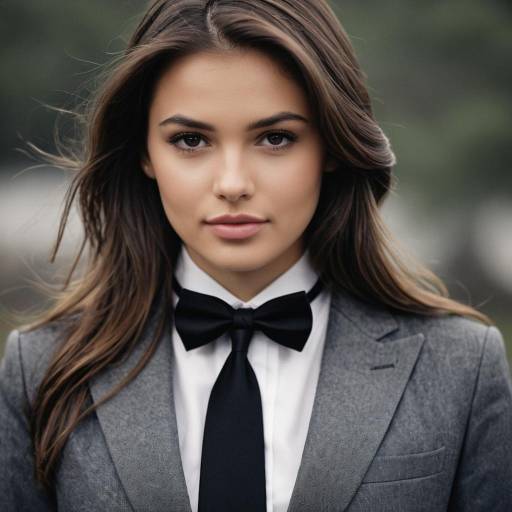 Confident Woman in Black Tie Formal Outfit