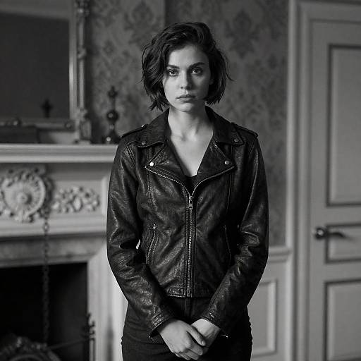 Moody Black-and-White Young Woman Portrait